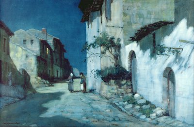 Spanish Village Conversation by Moonlight by Albert Moulton Foweraker